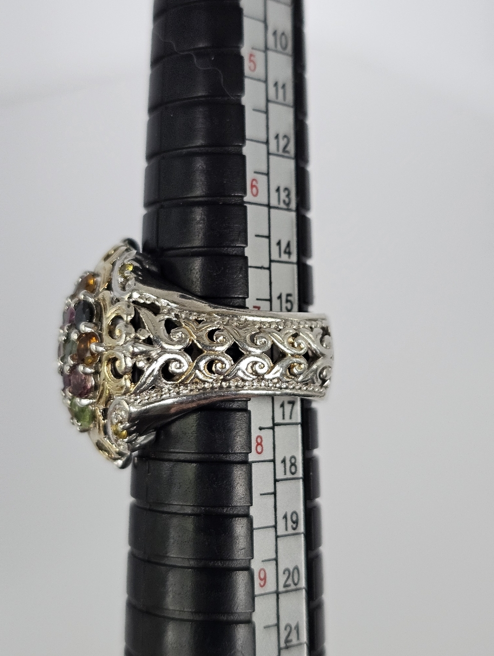 Gems En Vogue Multi-Colored Tourmaline Ring 18k Palladium Sterling Silver Sz 7 - Picture 4 of 5